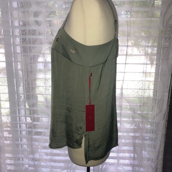 NWT MOSSY GREEN SILKY CAMISOLE TANK W GOLD DETAILS - Picture 4 of 7